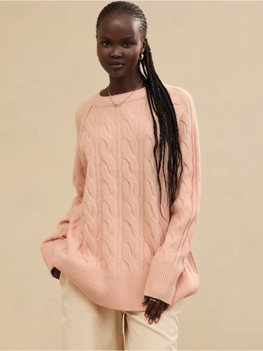 Aerie unREAL Cable Crew Sweater Pullover Dusty Pink - #450